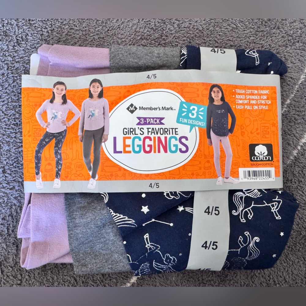 Girl's Leggings 3-Pack - Pink, Gray, Navy